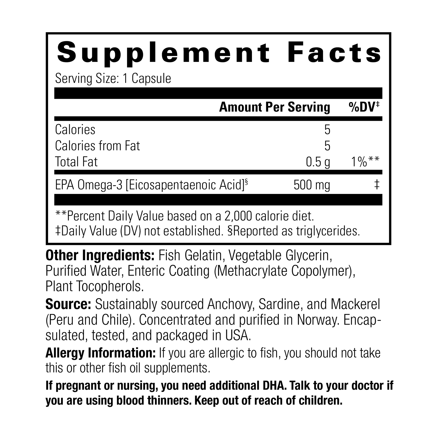 OmegaVia EPA 500 Supplement Facts