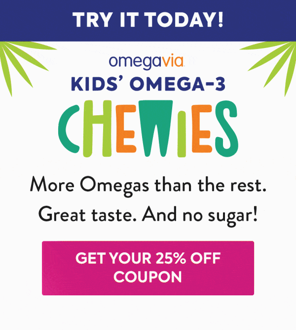OmegaVia Kids 'Omega-3 Chewies: Nhiều Omegas hơn phần còn lại, hương vị tuyệt vời và không đường! Nhận thông báo khi sẵn sàng giao hàng